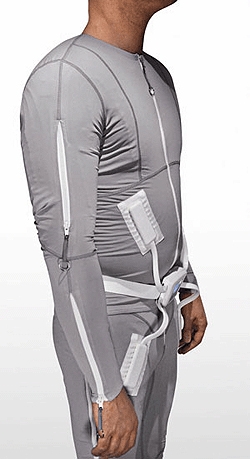 Side view of the Mollii garment for improving range of motion and reduce pain as a result of brain injury or neurological disorders