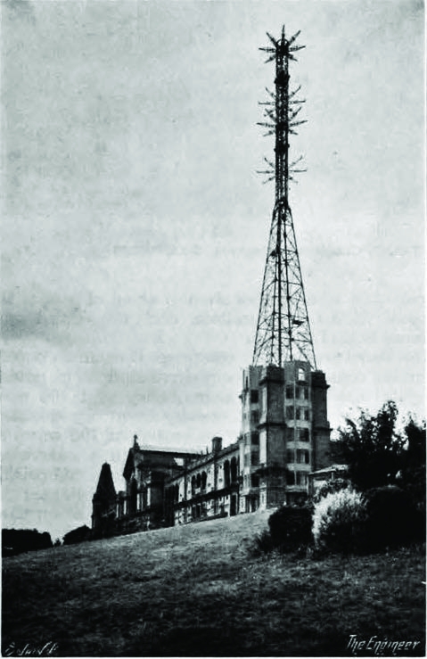 The mast, which carried aerials for both the Marconi and J L Baird systems, was 300ft above the ground at its highest point