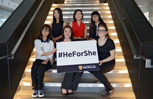 The 2015 University of Waterloo HeForShe IMPACT Scholarship recipients. Top row (left to right): Anqi Yang, Jenny Ma, Sally Muth. Bottom row (left to right): Zhuo Yu, Anya Forestell, Sarah Muth.