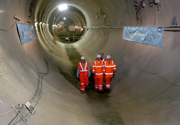 PM David Cameron and London Mayor Boris Johnson survey the completed tunnels