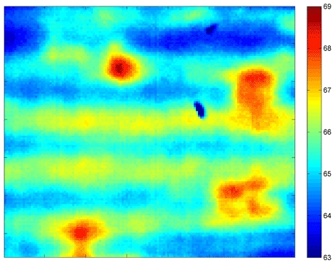 This thermal image was recorded using a new tool developed at Purdue that detects flaws in lithium-ion batteries as they are being manufactured, a step toward reducing defects and inconsistencies in the thickness of electrodes that affect battery life and