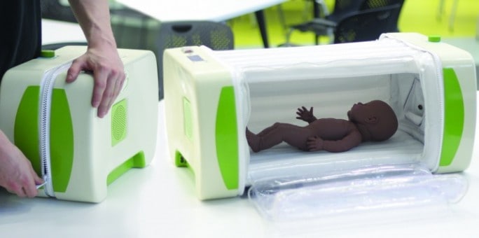 James’s inflatable MOM Incubator folds up to the size of a briefcase, and is planned to cost just a few hundred pounds