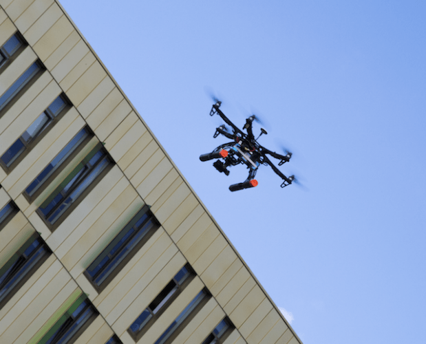 Drone flies over The Core, Science Central, Newcastle