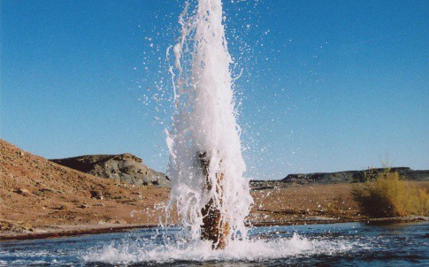 A cold water geyser driven by carbon dioxide erupting from an unplugged oil exploration well drilled in 1936 (Credit: Mike Pickle)