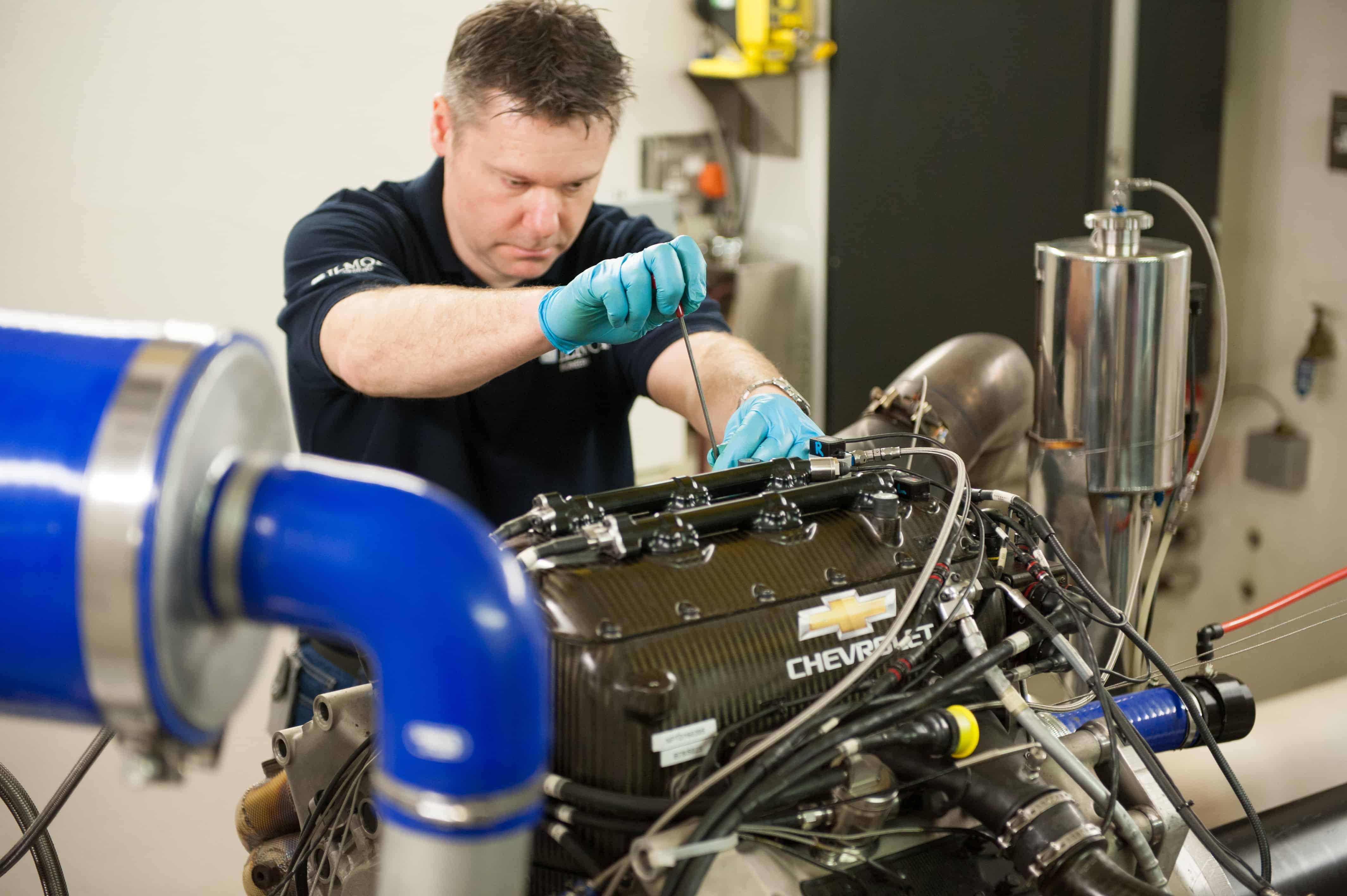 Chevrolet IndyCar engine on the dyno at Ilmor