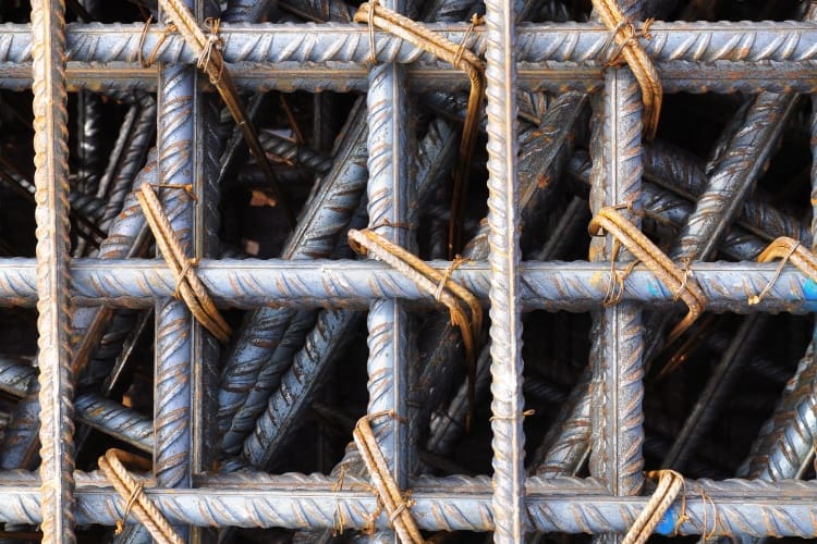 A closeup of the reinforcing bars