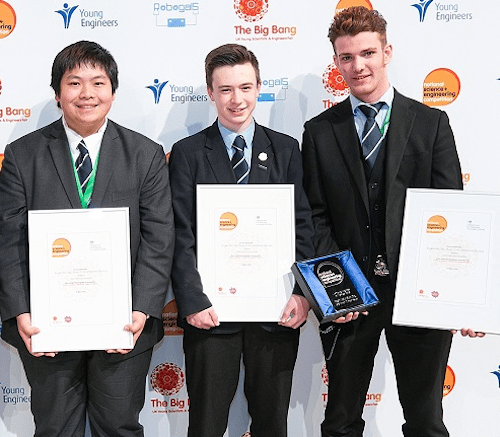 Rogan, Stuart and Ethan from Old Swinford Hospital School in Stourbridge were named UK Young Engineers of the Year for building a unique Hot Rod car from scratch for Rogan’s disabled brother, David (13)