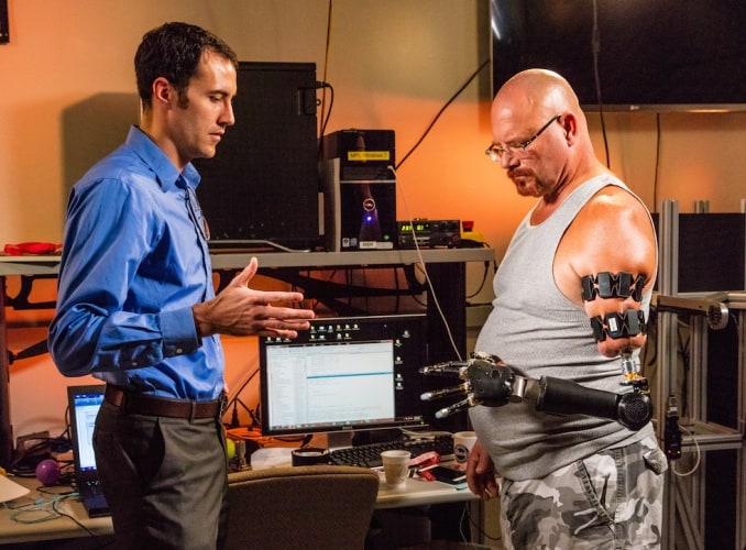 A pioneering surgical technique has allowed an amputee to attach APL’s Modular Prosthetic Limb directly to his residual limb, enabling a greater range of motion and comfort than previously possible