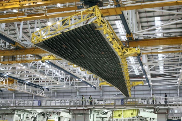 An Airbus A350 wing being assembled at the firm's Broughton plant