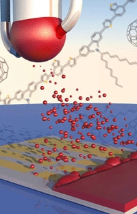 Artist's impression of spray-coating glass with the polymer to create a solar cell