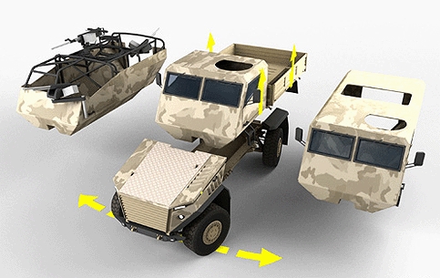 The assemblies of the Ocelot light protected patrol vehicle can be changed and fitted in 30 minutes to customise it for specific missions