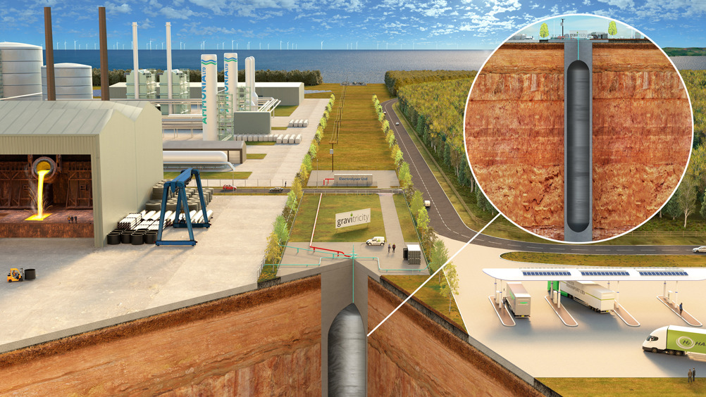 Artist's impression of Gravitricity's H2 FlexiStore in-situ