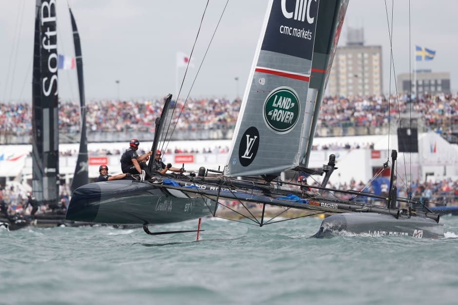 The 35th America's Cup Louis Vuitton World Series. July 24th: Land Rover BAR skippered by Ben Ainslie shown here in action on the final day of racing. (Photo by Lloyd Images)