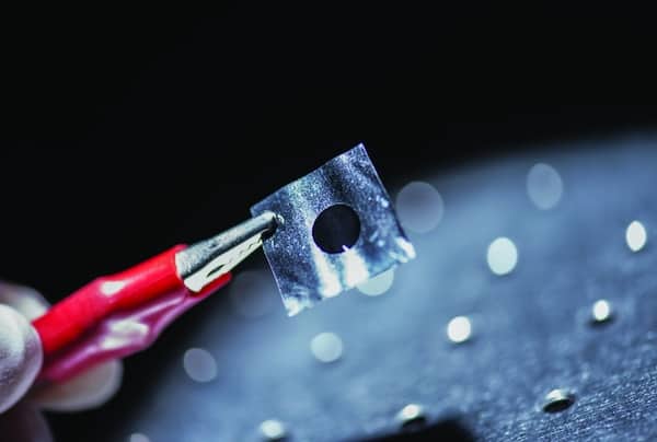 A sample of the graphene/nanotube hybrid grown on a flexible nickel substrate. The hybrid material is being tested at Rice University as an efficient cathode for dye-sensitised solar cells