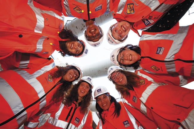 Project Manager Nisrine Chartouny with some of the women constructing the new Crossrail Farringdon Station