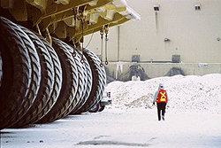 At the Muskeg River Mine the world’s largest trucks use giant shovels to excavate the ore containing the bitumen