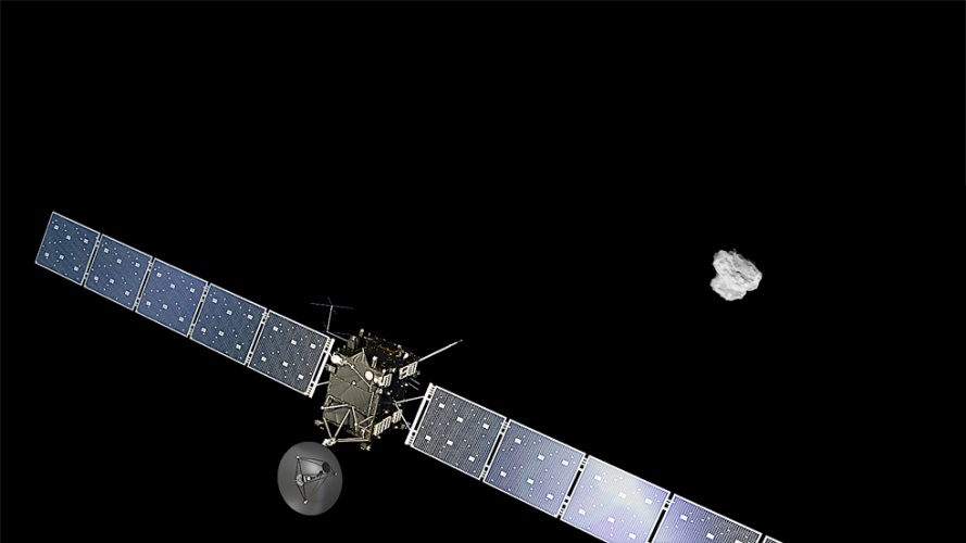 An artist's impression of ESA's Rosetta approaching comet 67P/Churyumov-Gerasimenko