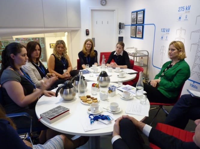 Conservative MP Amber Rudd speaking to female engineers