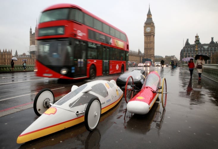 The launch of the event saw a number of vehicles designed by students from University College London displayed on Westminster Bridge.