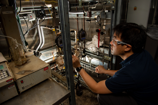 A Pacific Northwest National Laboratory scientist helps develop a sustainable fuel component as part of research into bio-based jet fuels