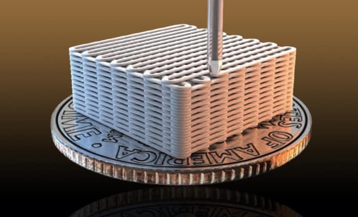 Lawrence Livermore researchers have made graphene aerogel microlattices with an engineered architecture via a 3D printing technique known as direct ink writing.  