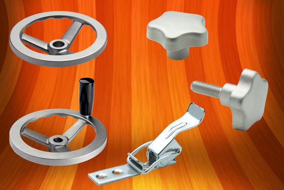Stainless steel spoked handwheels, lobe knobs and hook clamps