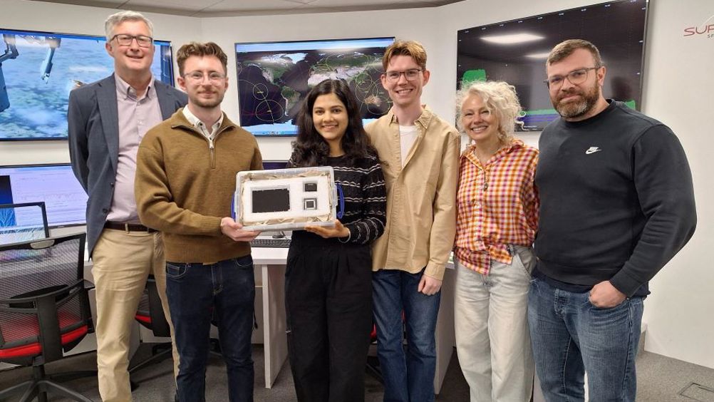 From left to right: Professor Keith Ryden, James Whitfield, Astha Astha, Dr Keiran Clifford, project leader Dr Noelia Noël and Luca Ferrian