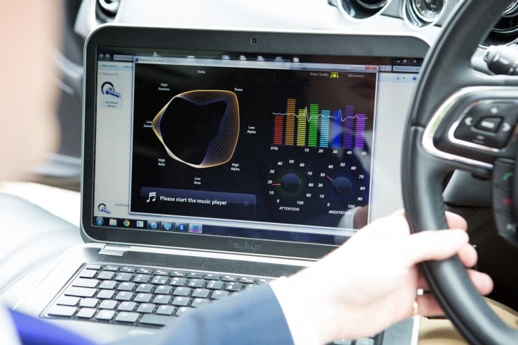 JLR explained how it hopes to monitor brain activity through steering wheel sensors, using an on-board computer to analyse the data. 
