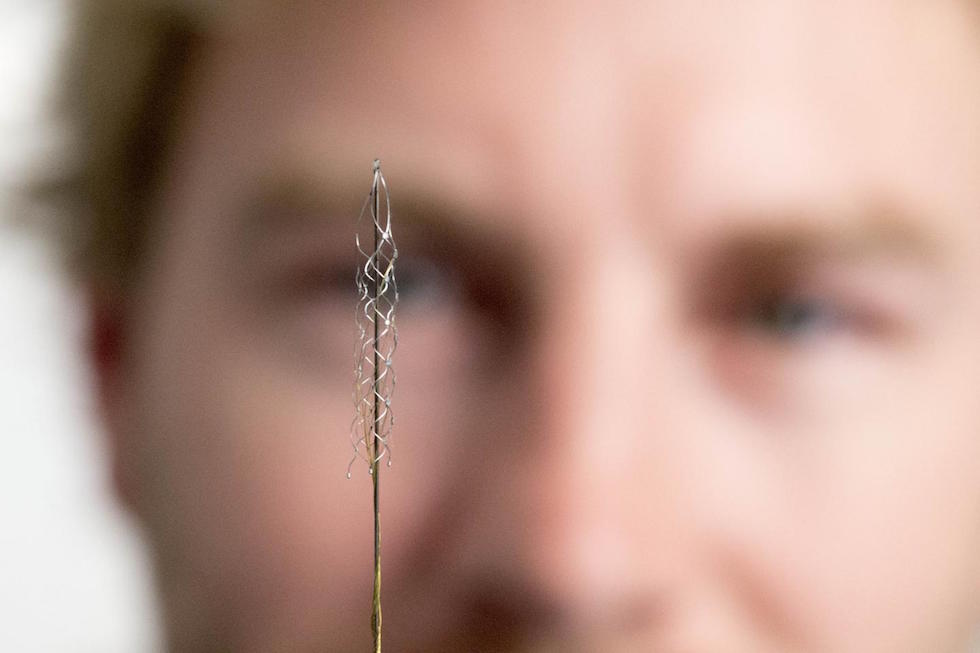 The stentrode is implanted in to a blood vessel next to the brain and can read electrical signals from the motor cortex, the brain's control centre (Credit: The University of Melbourne)