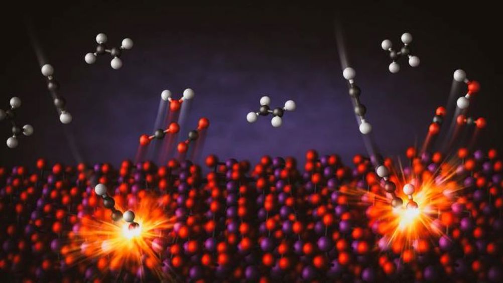 This illustration depicts the combustion of small amounts of acetylene in mixtures with ethylene