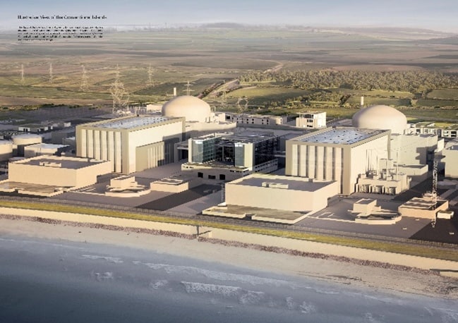 Artist’s impression of twin reactors at Hinkley Point C nuclear power station