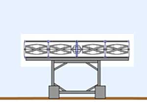 A single TidGen system has rotating foils that power a central permanent magnet generator