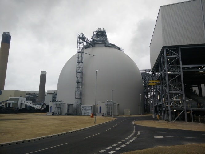 One of the four massive biomass silos at Drax