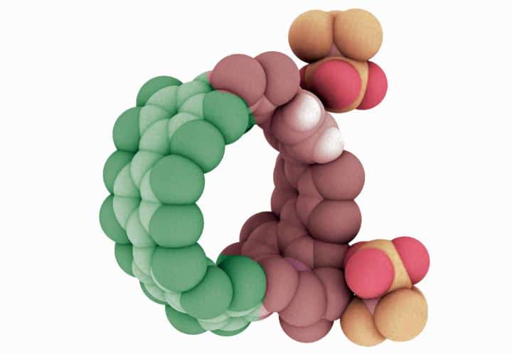 Illustration of a cycloparaphenylene, or nanohoop, that has been doped with nitrogen atoms.