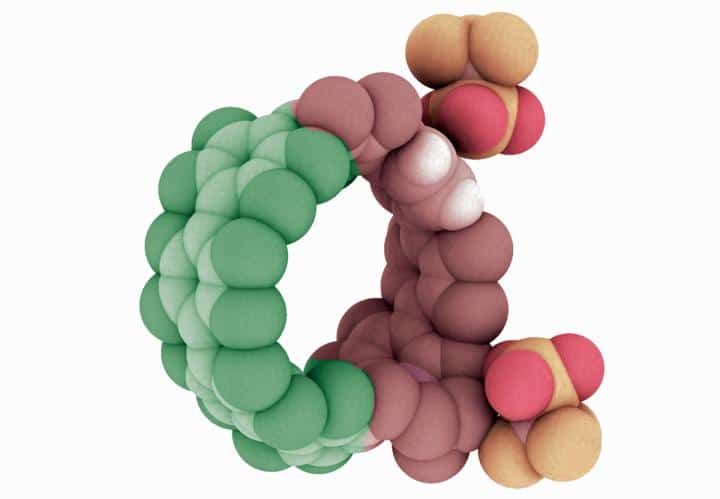 Illustration of a cycloparaphenylene, or nanohoop, that has been doped with nitrogen atoms. 