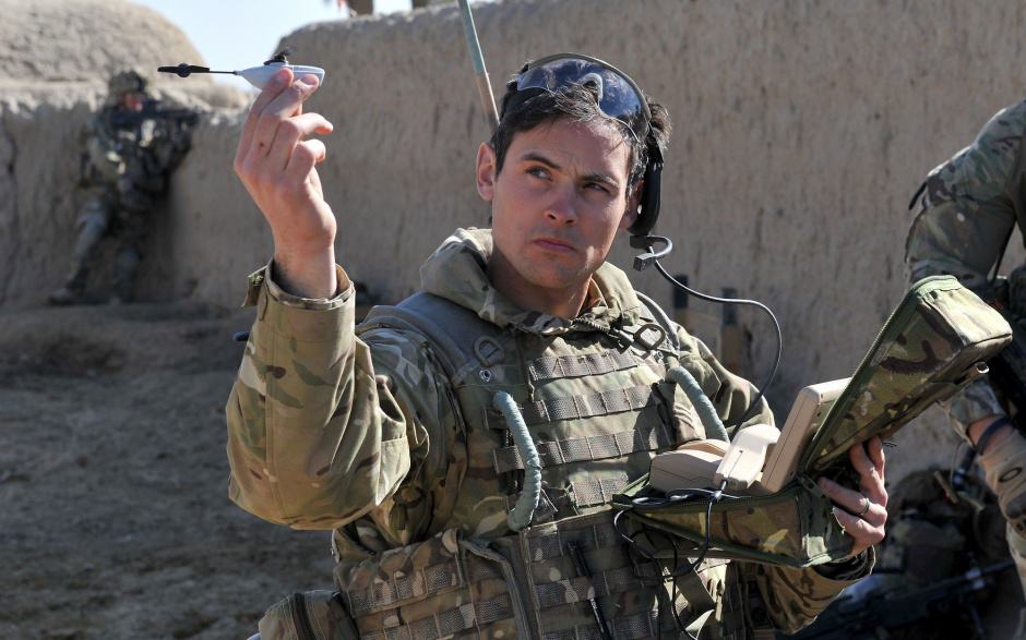 Soldier Operating Black Hornet Nano UAV Helicopter