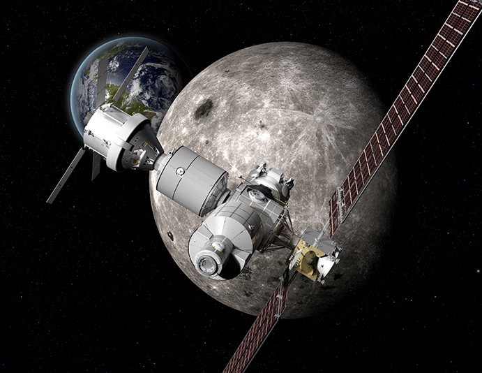 Boeing rendering of DSG in lunar orbit 