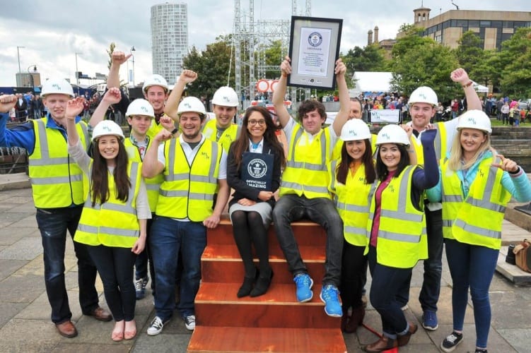 The students celebrate the world record