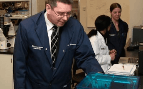 John Brennan, director at McMaster University's Biointerfaces Institute examines printable biosensor