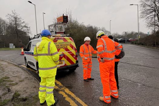 Highways officers and Robotiz3d speak with Cllr Phil Bibby about the Arres Eye technology