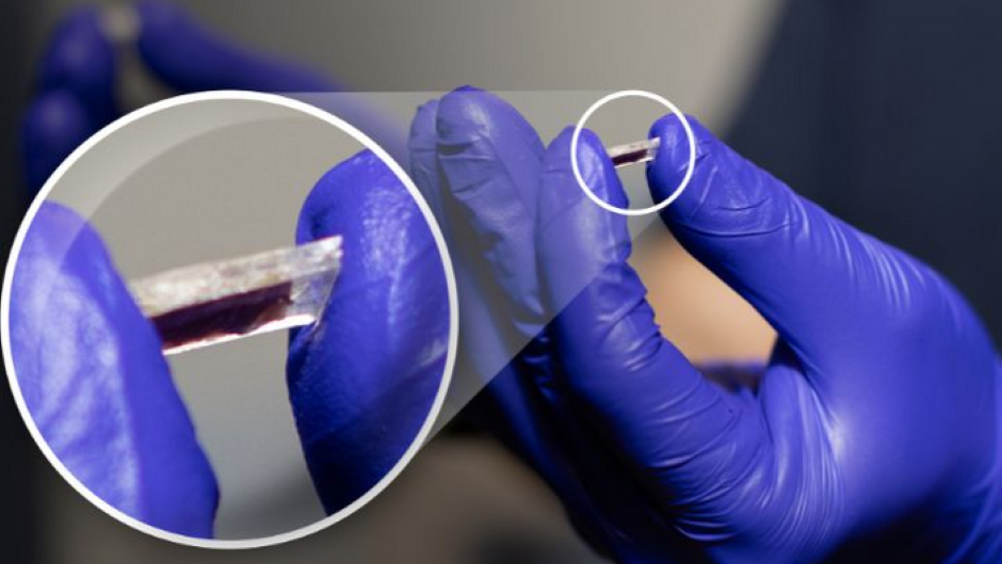 University of Houston researcher holding a newly developed piezoelectric sensor that has been proven to work at extremely high temperatures