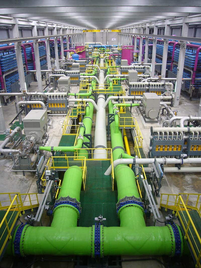Reverse osmosis plants, such as this on near Barcelona, depend on membrane technologies and are large energy users