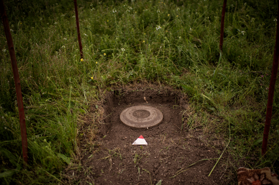 An anti-tank mine uncovered in the district of Govshatly, Hadrut Province, Nagorno Karabakh (Photo credit: ©Scout Tufankjian/HALO Trust)