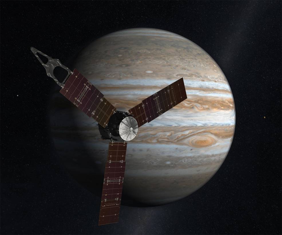 Artist's impression of Juno approaching Jupiter. Image: NASA