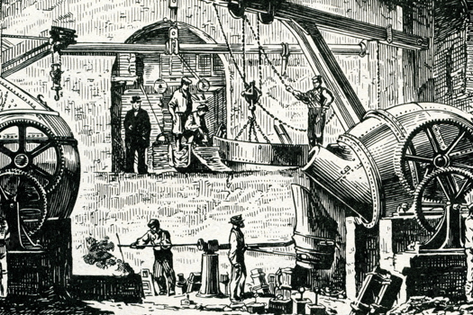 A drawing of two Bessemer Convertors in action