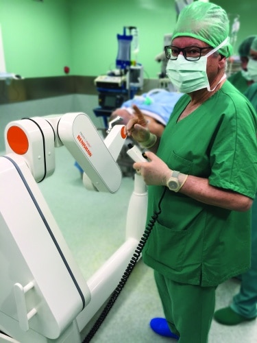 The Neuro-mate robot is an unobtrusive presence in the operating theatre
