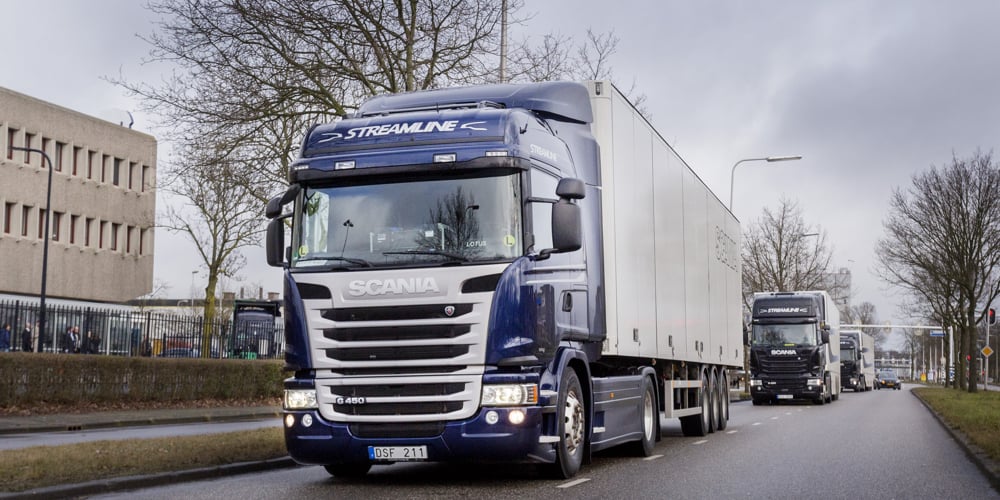 Zwolle, 9 februari 2015. Minister Melanie Schultz van Haegen is in Zwolle bij een demonstratie van zelfrijdende vrachtwagens bij de Scania fabriek.