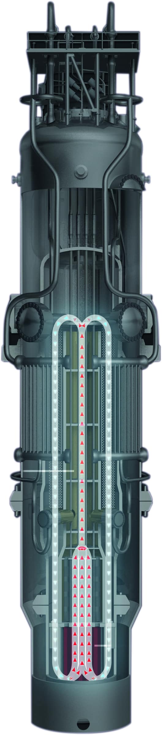 The NuScale SMR design, with the 9.5tonne reactor head husing the cotrol system and coolant access