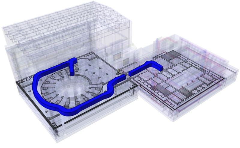 Route taken by casks from reactor hall to maintenance hot cells