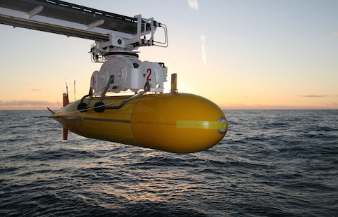 Autosub 3 with Antarctica's Pine Island Glacier in the background